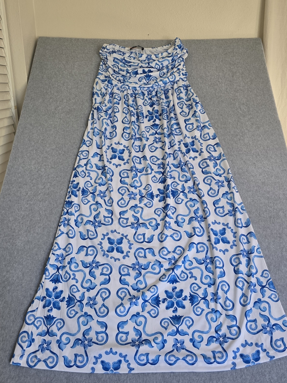 NWT Cauviera Blue White Mediterranean Strapless Maxi Dress M